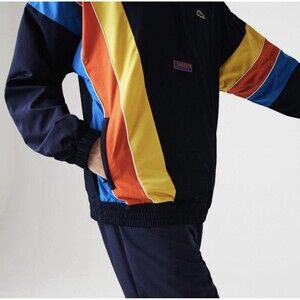 Lacoste Men’s SPORT Packable Windbreaker Blue Yellow Red Size 52 Medium Large